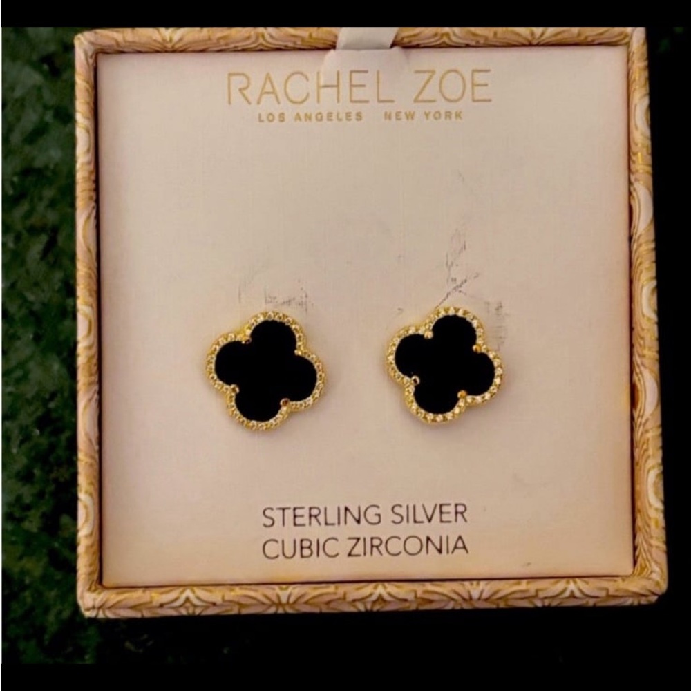 Rachel Zoe Gold and Black Clover Earrings